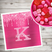 Girly Hot Pink Glitter Drift Glam Monogram Naam Servet