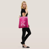 Girly Hot Pink Glitter Drift Glam Monogram Naam  Tote Bag (Op model)