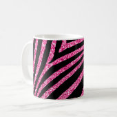 Girly Hot Pink Glitter en Black Zebra Stripe Koffiemok (Voorkant links)
