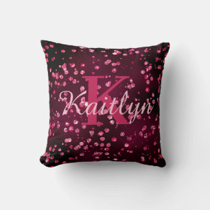 Girly Hot Pink Glitter Glam Monogram Script Kussen