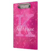 Girly Hot Pink Glitter Glam Sparkle Monogram Naam Klembord (Links)