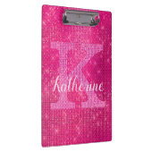 Girly Hot Pink Glitter Glam Sparkle Monogram Naam Klembord (Rechts)
