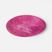 Girly Hot Pink Glitter Glam Sparkle Monogram Naam Papieren Bordje (Gekanteld)