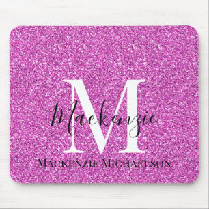 Girly Hot Pink Glitter Monogram Naam Muismat
