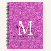 Girly Hot Pink Glitter Monogram Name Notitieboek (Voorkant)
