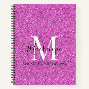 Girly Hot Pink Glitter Monogram Name Notitieboek