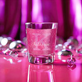 Girly Hot Pink Glitter Sparkle Fun Monogram Naam Shot Glas