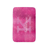 Girly Hot Pink Glitter Sparkle Glam Monogram Naam Badmat (Voorkant Verticaal)