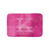 Girly Hot Pink Glitter Sparkle Glam Monogram Naam Badmat (Voorkant)