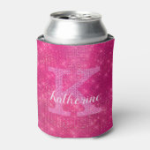Girly Hot Pink Glitter Sparkle Glam Monogram Naam Blikjeskoeler (Blikje Voorkant)