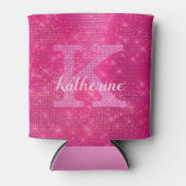 Girly Hot Pink Glitter Sparkle Glam Monogram Naam Blikjeskoeler (Voorkant)