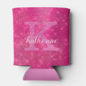 Girly Hot Pink Glitter Sparkle Glam Monogram Naam Blikjeskoeler (Achterkant)