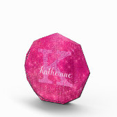 Girly Hot Pink Glitter Sparkle Glam Monogram Naam Fotoblokken (Rechts)