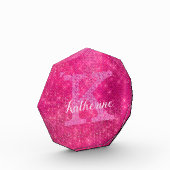 Girly Hot Pink Glitter Sparkle Glam Monogram Naam Fotoblokken (Links)