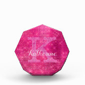 Girly Hot Pink Glitter Sparkle Glam Monogram Naam Fotoblokken (Voorkant)