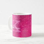Girly Hot Pink Glitter Sparkle Glam Monogram Naam Koffiemok (Voorkant links)