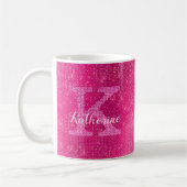 Girly Hot Pink Glitter Sparkle Glam Monogram Naam Koffiemok (Links)