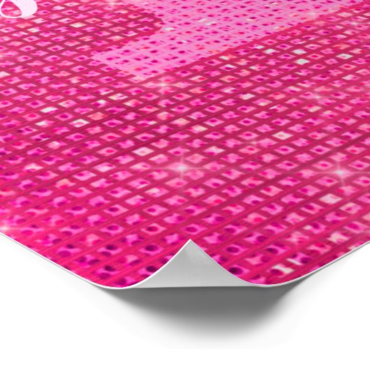 Girly Hot Pink Glitter Sparkle Glam Monogram Naam Poster (Hoek)