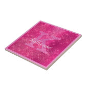 Girly Hot Pink Glitter Sparkle Glam Monogram Naam Tegeltje (Zijkant)
