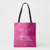 Girly Hot Pink Glitter Sparkle Glam Monogram Naam Tote Bag (Voorkant)