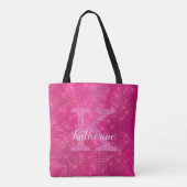 Girly Hot Pink Glitter Sparkle Glam Monogram Naam Tote Bag (Achterkant)