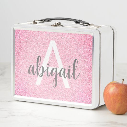 Girly Hot Pink Glitter Sparkle Monogram Naam (In situ)