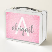 Girly Hot Pink Glitter Sparkle Monogram Naam (Achterkant)