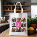 Girly Hot Pink Instagram Photo Collage Monogram Herbruikbare Boodschappentas<br><div class="desc">U kunt om het even welke foto's voor dit ontwerp gebruiken. Gebruik 8 vierkante foto's om een uniek en persoonlijk cadeau te creëer. Of je kunt de hipster puppy houden en een trendy keepslag maken. Als u de afbeeldingen moet aanpassen,  klik op het aanpassingshulpmiddel om veranderingen aan te brengen.</div>