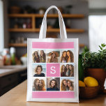 Girly Hot Pink Instagram Photo Collage Monogram Herbruikbare Boodschappentas<br><div class="desc">U kunt om het even welke foto's voor dit ontwerp gebruiken. Gebruik 8 vierkante foto's om een uniek en persoonlijk cadeau te creëer. Of je kunt de hipster puppy houden en een trendy keepslag maken. Als u de afbeeldingen moet aanpassen,  klik op het aanpassingshulpmiddel om veranderingen aan te brengen.</div>