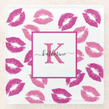 Girly Hot Pink Lips Kisses Monogram Naam