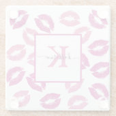 Girly Hot Pink Lips Kisses Monogram Naam Glazen Onderzetter (Achterkant)
