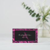 Girly Hot Pink Marble Glitter Fun Elegant Monogram Visitekaartje (Staand voorkant)