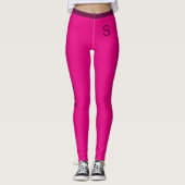 Girly Hot Pink met  naam en monogram Leggings (Voorkant)