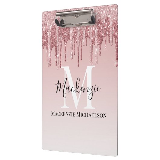 Girly Hot Pink Ombre Glitter Monogram Naam Klembord (Links)