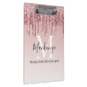 Girly Hot Pink Ombre Glitter Monogram Naam Klembord (Rechts)