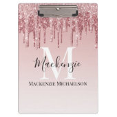 Girly Hot Pink Ombre Glitter Monogram Naam Klembord (Voorkant)