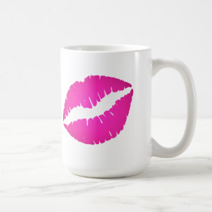 Girly Hot Pink Ombre Lipstick Kiss Print Koffiemok