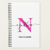 Girly Hot Pink Polka Dot Monogram Planner (Voorkant)