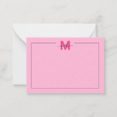 Girly Hot Pink Script Naam Monogram Notitiekaartje (Voorkant)