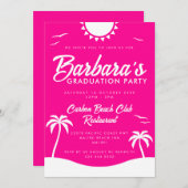 Girly Hot Pink Summer Beach Afstudeerfeest Kaart (Voorkant / Achterkant)