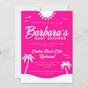 Girly Hot Pink Summer Beach Party Baby shower Kaart