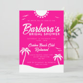 Girly Hot Pink Summer Beach Party Bridal Shower Kaart (Staand voorkant)