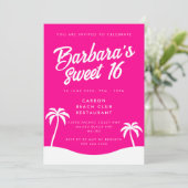 Girly Hot Pink Summer Beach Party Sweet 16 Kaart (Staand voorkant)
