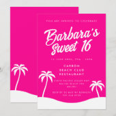 Girly Hot Pink Summer Beach Party Sweet 16 Kaart (Voorkant / Achterkant)
