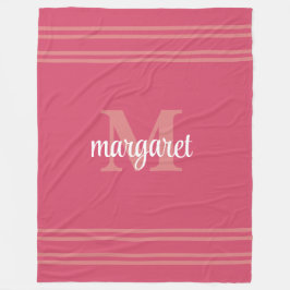 Girly hot pink  white monogram name Fleece Blanket Deken