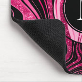 Girly Hot Pink zwarte marmer Glam Glitter Monogram Muismat (Hoek)