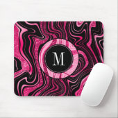 Girly Hot Pink zwarte marmer Glam Glitter Monogram Muismat (Met muis)