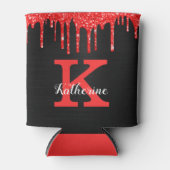 Girly Hot Red Black Glitter Drift Monogram Naam Blikjeskoeler (Voorkant)