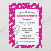 Girly Hot Roze Cartoon Pad Eerste Periode Partij Kaart (Voorkant / Achterkant)