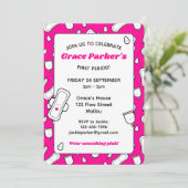 Girly Hot Roze Cartoon Pad Eerste Periode Partij Kaart (Staand voorkant)